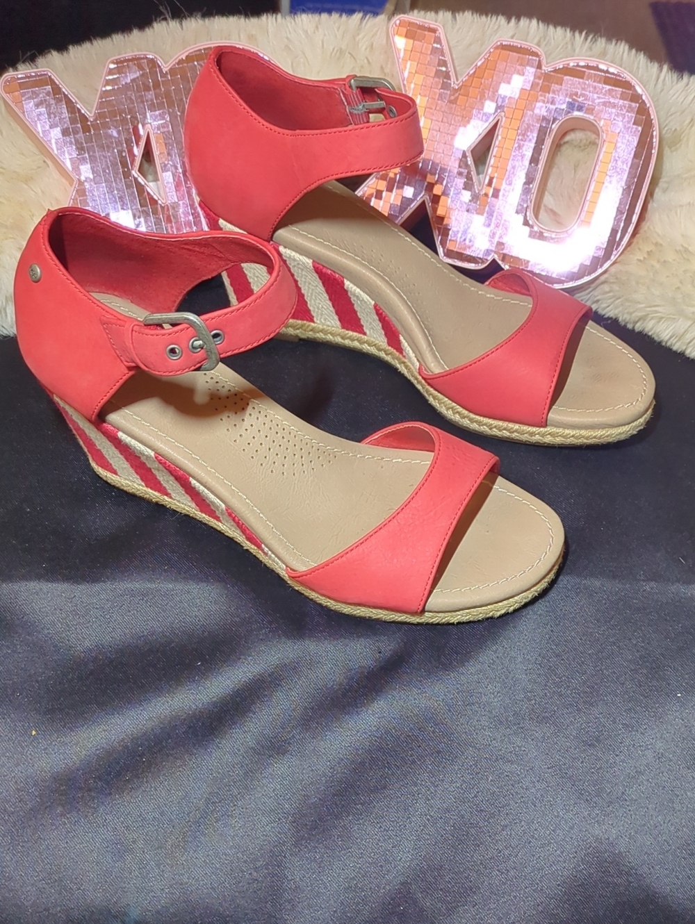 UGG Coral Red Atasha Wedge Sandals with Ankle Strap Size 7.5 NOW ONLY $45